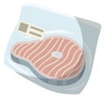 Packaging of frozen fish. Seafood and meat in package. Cartoon flat illustration. Supermarket product