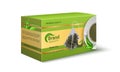 Packaging of green tea. Realistic product pack design. Brand identity template with copy space. Pyramid bags for dried