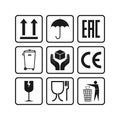 Packaging icons, package signs set. Vector illustration, flat design