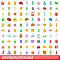 100 packaging icons set, cartoon style Royalty Free Stock Photo