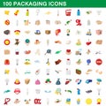 100 packaging icons set, cartoon style Royalty Free Stock Photo