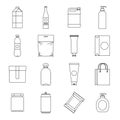 Packaging items icons set, outline style