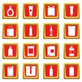 Packaging items icons set red