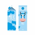 Packaging of milk. Template design Package with blue cow milk. V