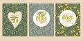 Packaging Olive cosmetics Design. Seamless patterns with olive tree branches and labels. Repeated Flat vector