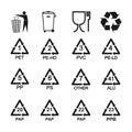 Packaging recycling icons set. Vector illustration, flat design. Royalty Free Stock Photo