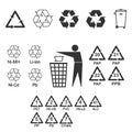 Packaging recycling icons set. Vector illustration, flat design Royalty Free Stock Photo