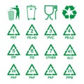 Packaging recycling icons set. Vector illustration, flat design Royalty Free Stock Photo