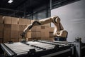 packaging and sorting robot, with hands on its sides, reaching for boxes Royalty Free Stock Photo