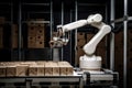 packaging and sorting robot, with hands on its sides, reaching for boxes Royalty Free Stock Photo