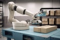 packaging and sorting robot, with its mechanical arms moving swiftly to package customer orders