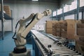 packaging and sorting robot, with its mechanical arms moving swiftly to package customer orders