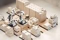 packaging and sorting robot, sorting boxes of different shapes and sizes into orderly stack Royalty Free Stock Photo