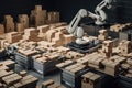 packaging and sorting robot, sorting boxes of different shapes and sizes into orderly stack Royalty Free Stock Photo