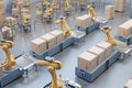 packaging and sorting robots working together to sort products in warehouse