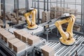 packaging and sorting robots working together to sort products in warehouse