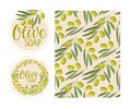 Packaging, stickers for natural olive cosmetics. Labels for olive cosmetic, soap, beauty products and seamless olive