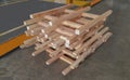 Wooden pallets, skid for cutting steel sheet in factory