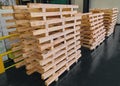 Wooden pallets, skid for cutting steel sheet in factory