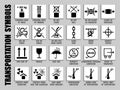 Packaging symbols collection of care handling with warning caution for heavy cargo transport. Don`t move, roll, stack, clamp