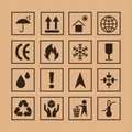 Packaging symbols set cardboard Royalty Free Stock Photo