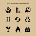 Packaging symbols set simple flat style icon isolated Royalty Free Stock Photo