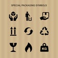 Packaging symbols set simple flat style icon isolated