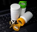 Packaging white bottle plastic with drugs, medicine