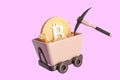 Packaxe and mining cart with golden bitcoins