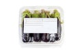 Packed and labeled mini eggplant on an isolated white background