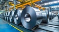 Packed rolls of steel sheet, Cold rolled steel coils in a warehouse Royalty Free Stock Photo