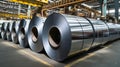 Packed rolls of steel sheet, Cold rolled steel coils in a warehouse