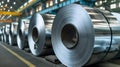 Packed rolls of steel sheet, Cold rolled steel coils in a warehouse Royalty Free Stock Photo