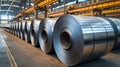 Packed rolls of steel sheet, Cold rolled steel coils in a warehouse