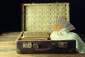 Packed suitcase. Vintage retro Royalty Free Stock Photo