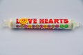 A packet of Love Heart candy sweets on a white background