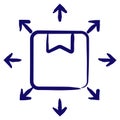 Packing box with many arrows around. Simple vector icon of the distribution Royalty Free Stock Photo