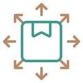 Packing box with many arrows around. Simple vector icon of distribution Royalty Free Stock Photo