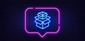 Packing boxes line icon. Delivery parcel sign. Cargo box. Neon light speech bubble. Vector