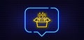 Packing boxes line icon. Delivery parcel sign. Cargo box. Neon light speech bubble. Vector