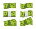 Packing in bundles banknotes. Vector illustration. Green dollar in various bundles