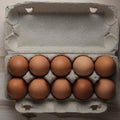 Packing chicken eggs on a wooden background close up Royalty Free Stock Photo