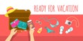 Packing clothes for summer vacation vector flat illustration