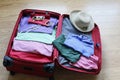 Packing clothing up preparatory to travelling Royalty Free Stock Photo