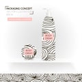 Packing concept in monochrome style. Three realistic cosmetic tube and jar on shelf with ready design.