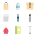 Packing container icons set, flat style