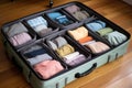 packing cubes organized in a suitcase