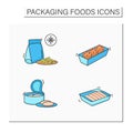 Packing foods color icons set