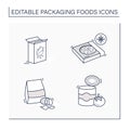 Packing foods line icons set