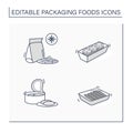 Packing foods line icons set